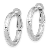 Load image into Gallery viewer, 14K 3x15 w/ White Rhod Plating D/C Round Omega Back Hoop Earrings
