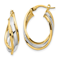 Load image into Gallery viewer, 14K with Rhodium Polished Oval Hoop Earrings
