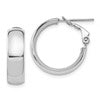 14K with White Rhodium Plating High Polished 6mm Omega Back Hoop Earrings