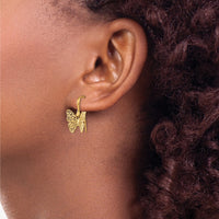 Load image into Gallery viewer, 14K Polished Filigree Butterfly Earrings
