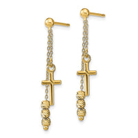 Load image into Gallery viewer, 14K Polished D/C Cross Beaded Post Dangle Earrings
