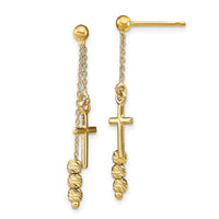 Load image into Gallery viewer, 14K Polished D/C Cross Beaded Post Dangle Earrings
