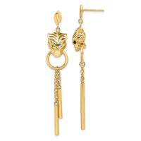 Load image into Gallery viewer, 14k Polished Green Enamel Tiger Post Dangle Earrings

