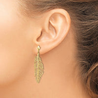 Load image into Gallery viewer, 14k Polished D/C Textured Leaf Post Dangle Earrings
