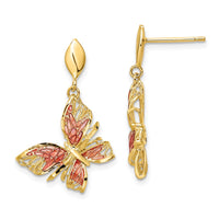 Load image into Gallery viewer, 14k Polished D/C Pink Enamel Butterfly Post Dangle Earrings
