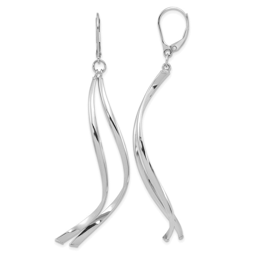14K w/ White Rhodium Plating Polished Leverback Earrings