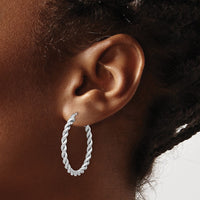 Load image into Gallery viewer, 14K w/White RH-plating Polished Twist Hoop Earrings

