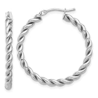 Load image into Gallery viewer, 14K w/White RH-plating Polished Twist Hoop Earrings
