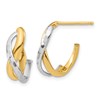 14K w/Rhodium Polished/Diamond-cut J-Hoop Post Earrings