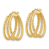 Load image into Gallery viewer, 14K Polished and Textured Three Row Hoop Post Earrings
