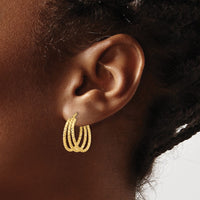 Load image into Gallery viewer, 14K Polished and Textured Three Row Hoop Post Earrings
