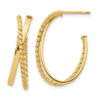 Load image into Gallery viewer, 14K Polished and Twist J-Hoop Post Earrings
