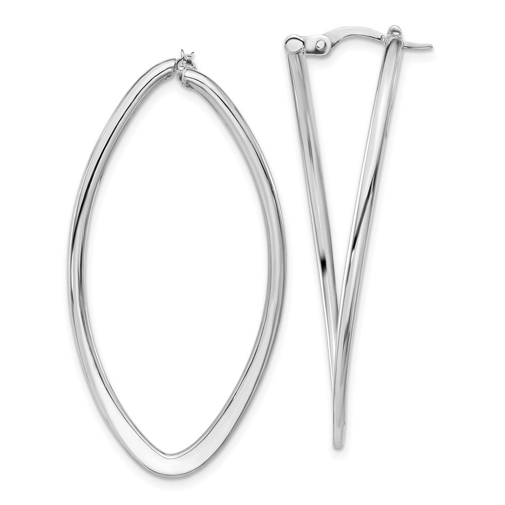 14K w/ White Rhodium Plating Polished Oval Hoop Earrings