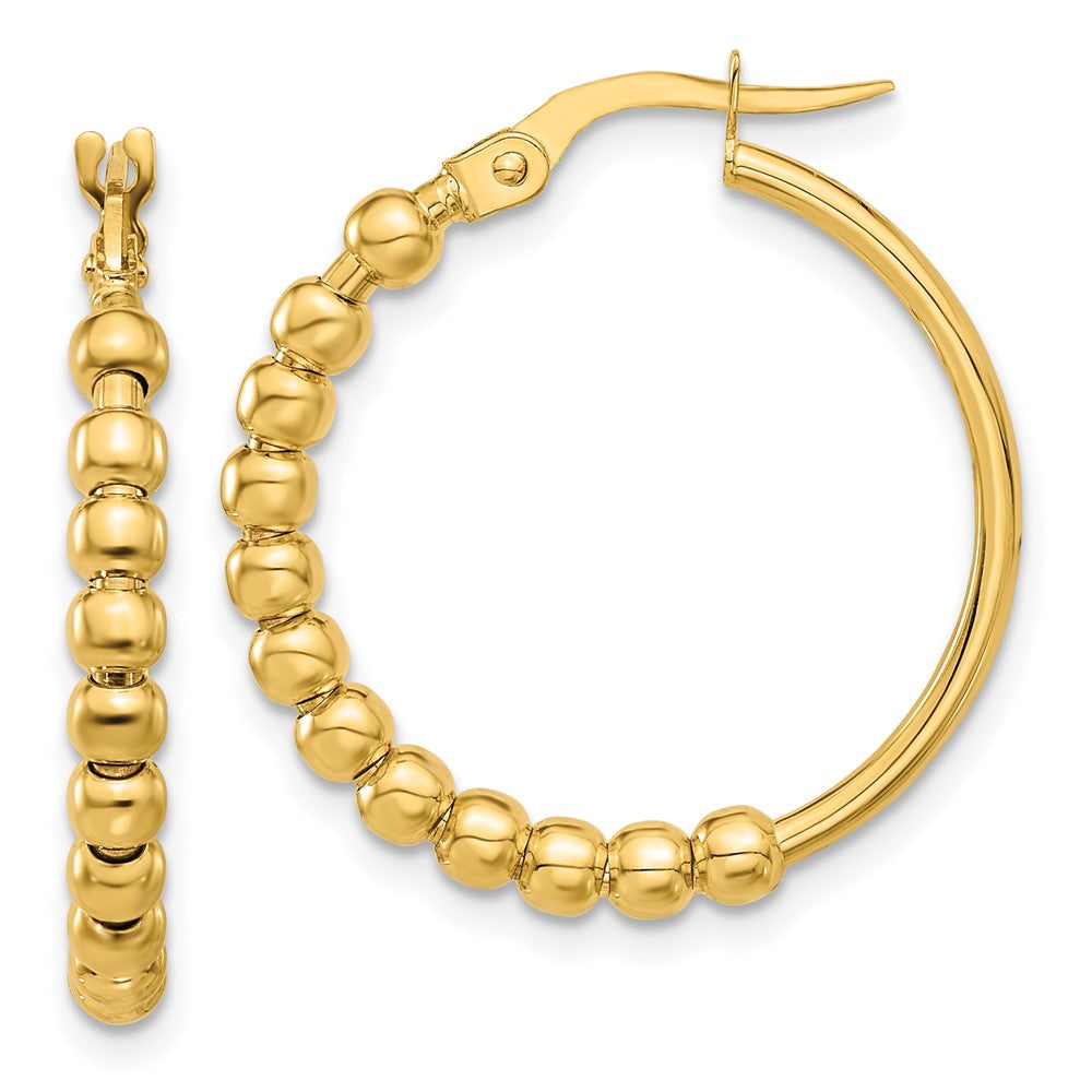 14K Polished Beaded Hoop Earrings