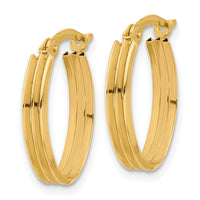 Load image into Gallery viewer, 14K Polished and Grooved Oval Hoop Earrings
