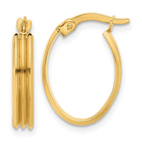 Load image into Gallery viewer, 14K Polished and Grooved Oval Hoop Earrings
