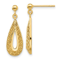 Load image into Gallery viewer, 14K Filigree Teardrop Post Dangle Earrings
