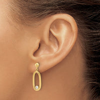 Load image into Gallery viewer, 14K Polished CZ Oval Dangle Post Earrings
