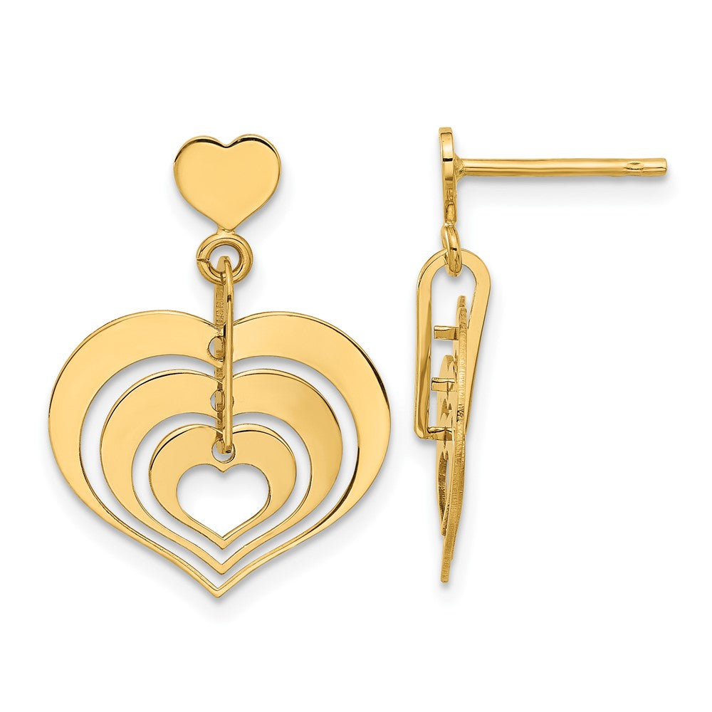 14K Polished Hearts Dangle Post Earrings