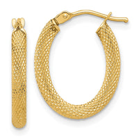 Load image into Gallery viewer, 14K Polished and Textured Oval Hoop Earrings
