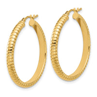 Load image into Gallery viewer, 14K Polished and Textured Round Hoop Earrings
