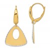 14K Two-tone Pol and Dia-cut Triangle Dangle Leverback Earrings