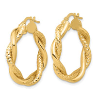Load image into Gallery viewer, 14K Polished and Textured Twisted Round Hoop Earrings
