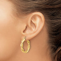 Load image into Gallery viewer, 14K Polished and Textured Twisted Round Hoop Earrings
