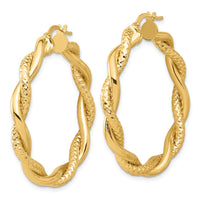 Load image into Gallery viewer, 14K Polished and Textured Twisted Round Hoop Earrings
