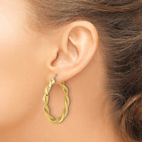 Load image into Gallery viewer, 14K Polished and Textured Twisted Round Hoop Earrings
