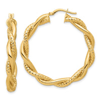 Load image into Gallery viewer, 14K Polished and Textured Twisted Round Hoop Earrings
