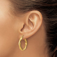 Load image into Gallery viewer, 14K Polished and Textured Round Hoop Earrings
