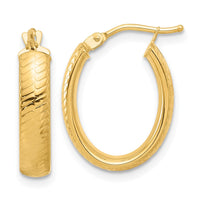 Load image into Gallery viewer, 14K Polished and Textured Oval Hoop Earrings
