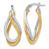 14K with Rhodium Polished and Diamond-cut Twist Hoop Earrings