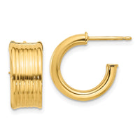 Load image into Gallery viewer, 14K Polished and Grooved J-Hoop Post Earrings
