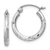 14k White Gold Satin and D/C 2mm Round Hoop Earrings