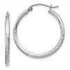 14k White Gold Satin and D/C 2mm Round Hoop Earrings