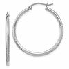 14k White Gold Satin and D/C 2mm Round Hoop Earrings