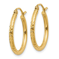 Load image into Gallery viewer, 14k Diamond-cut 2mm Round Tube Hoop Earrings
