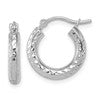 14k White Gold Diamond-cut 3mm Round Hoop Earrings