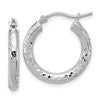 14k White Gold Diamond-cut 3mm Round Hoop Earrings