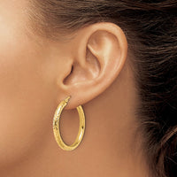 Load image into Gallery viewer, 14k Diamond-cut 3mm Round Hoop Earrings
