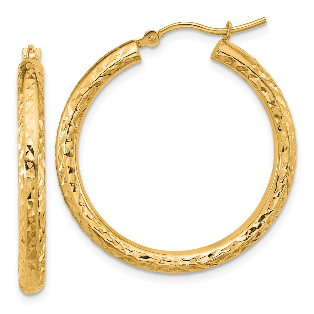 14k Diamond-cut 3mm Round Hoop Earrings