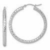 14k White Gold Diamond-cut 3mm Round Hoop Earrings