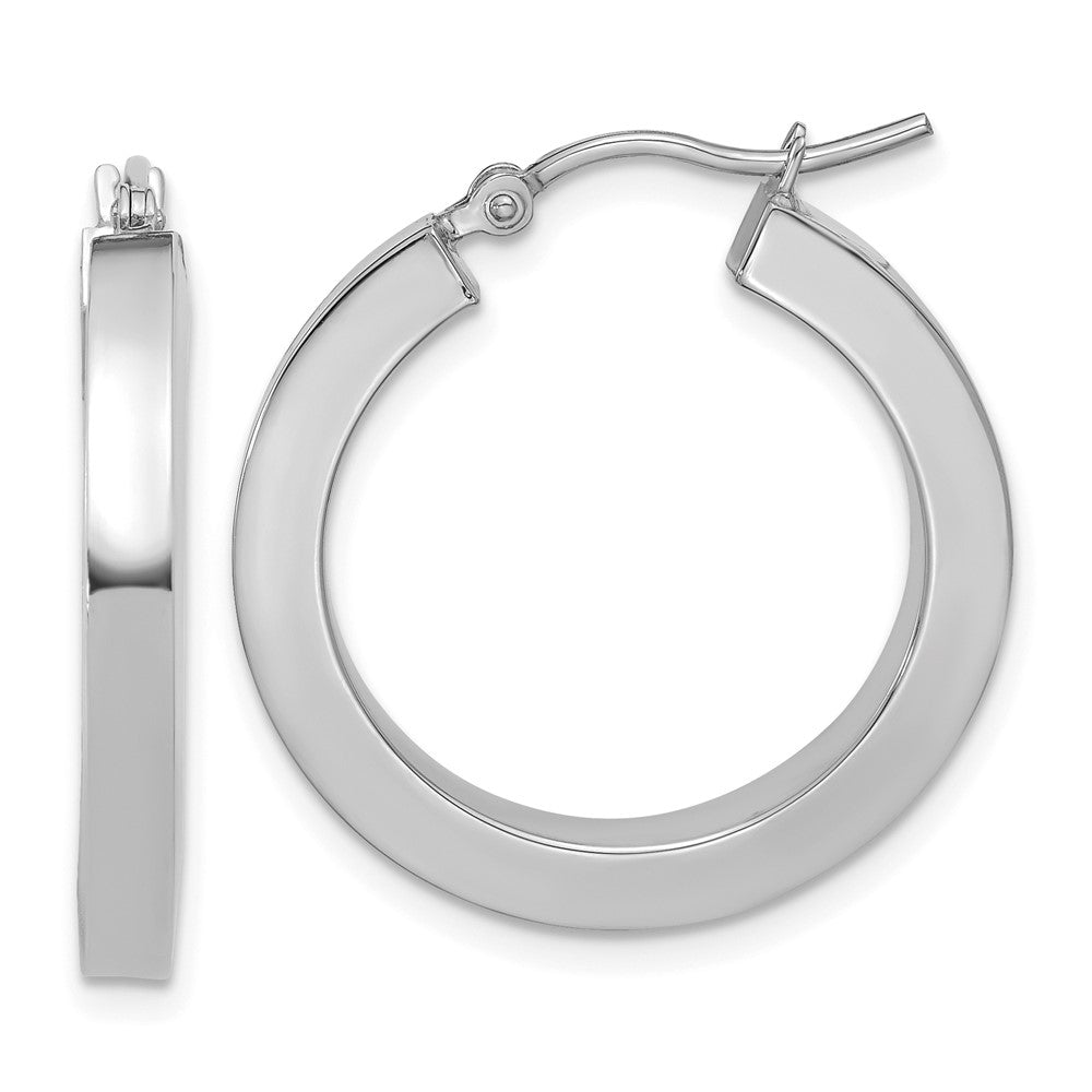 14k White Gold 3mm Polished Square Tube Hoop Earrings