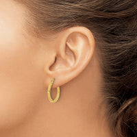 Load image into Gallery viewer, 14k Polished and Textured Square Tube Hoop Earrings
