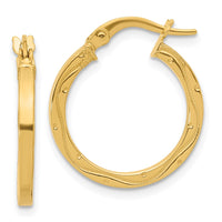 Load image into Gallery viewer, 14k Polished and Textured Square Tube Hoop Earrings
