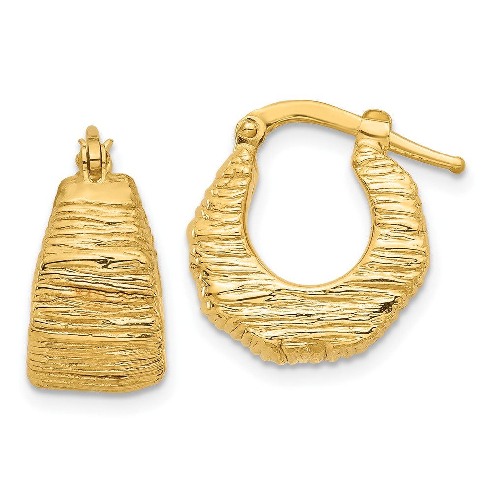 14K Polished and Textured Hoop Earrings