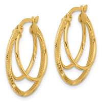 Load image into Gallery viewer, 14K Polished and Textured Triple Row Hoop Earrings
