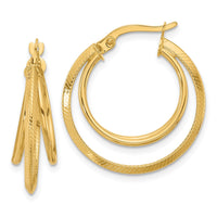 Load image into Gallery viewer, 14K Polished and Textured Triple Row Hoop Earrings
